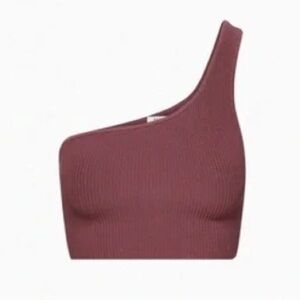 Babaton One-Shoulder Ribbed Tank in Burgundy